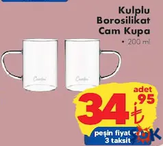 CAMBU KULPLU BOROSİLİKAT CAM KUPA 200 ML fiyat ve kampanya bilgisi